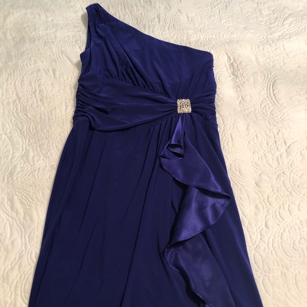 One shoulder royal blue semi formal dress